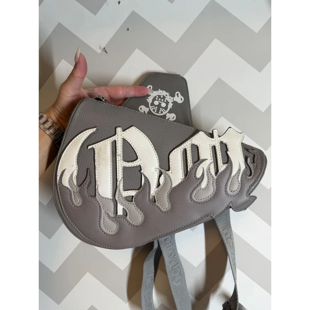Octavious Marks Grey Flame Gothic Cross Body Saddle Bag Streetwear Sling